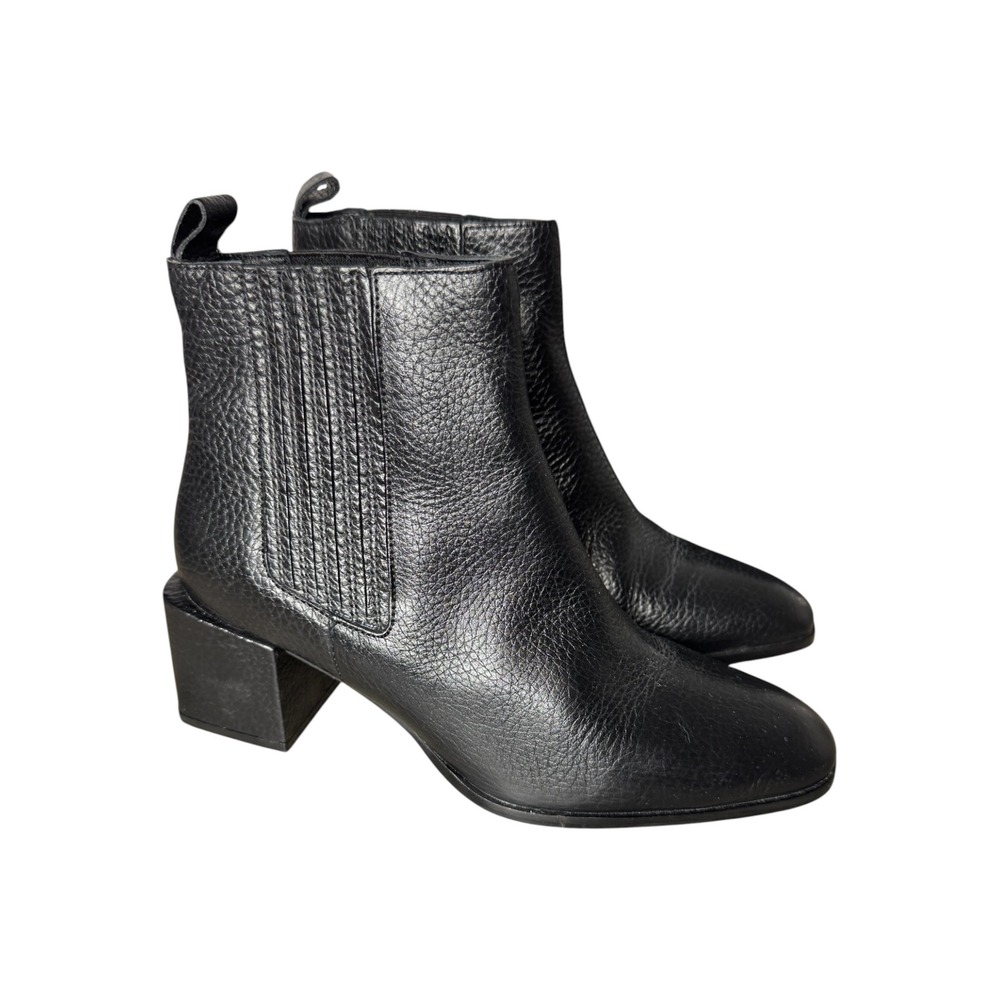 Seychelles Exit Strategy Black Pebbled Leather Block Heel Ankle Boots Womens 6.5